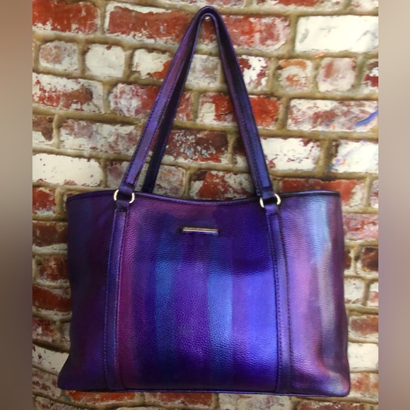 Dana Buchanan Metallic Purple Blu Mult Color Vegan Lthr Tote Bag EUC - Picture 8 of 13